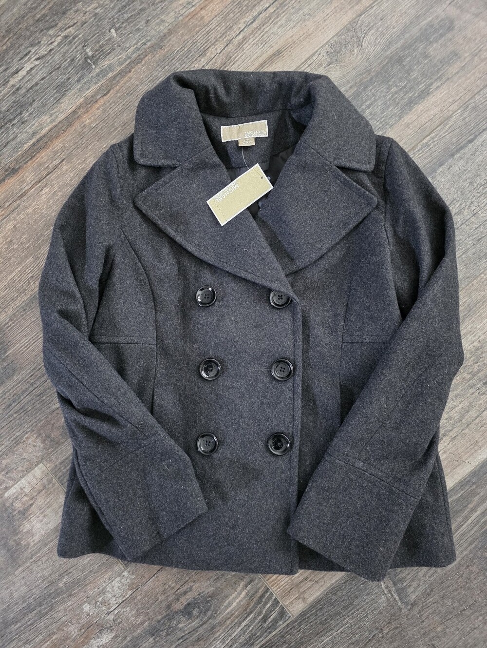 Michael Kors Pea Coat Jacket Womens Wool Blend Double Breasted Button Up